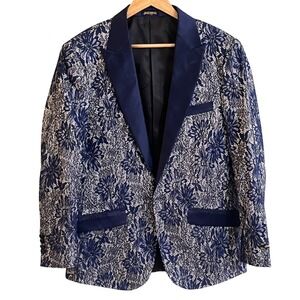 Insomnia Men's Blue Embroidered Lace Entertainer‎ Stage Performer Blazer Large